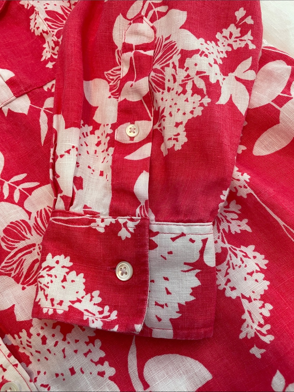 Lands' End Pink Floral Button-Up Shirt with White Print - Picture 6 of 10